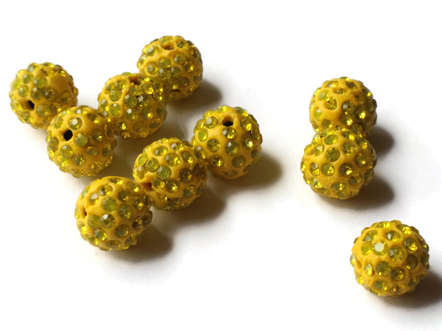 12mm Bright Yellow Rhinestone Round Polymer Clay Sparkle Beads