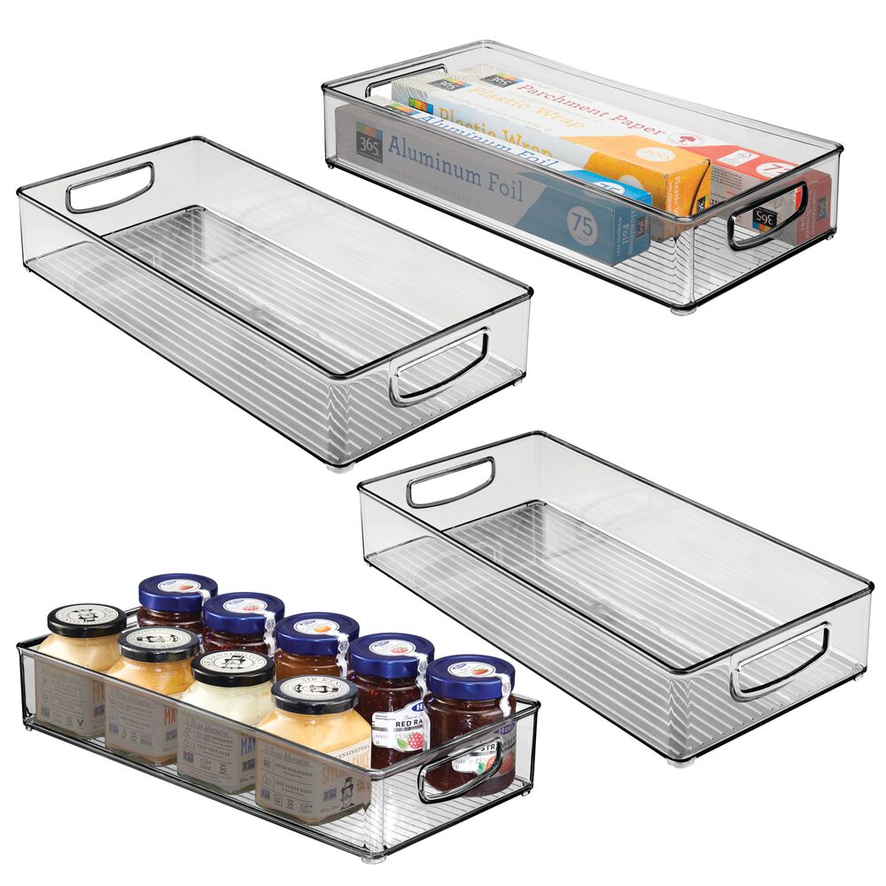 mDesign Plastic Kitchen Food Storage Bin with Handles, Lid, 6 Pack - Clear/Smoke