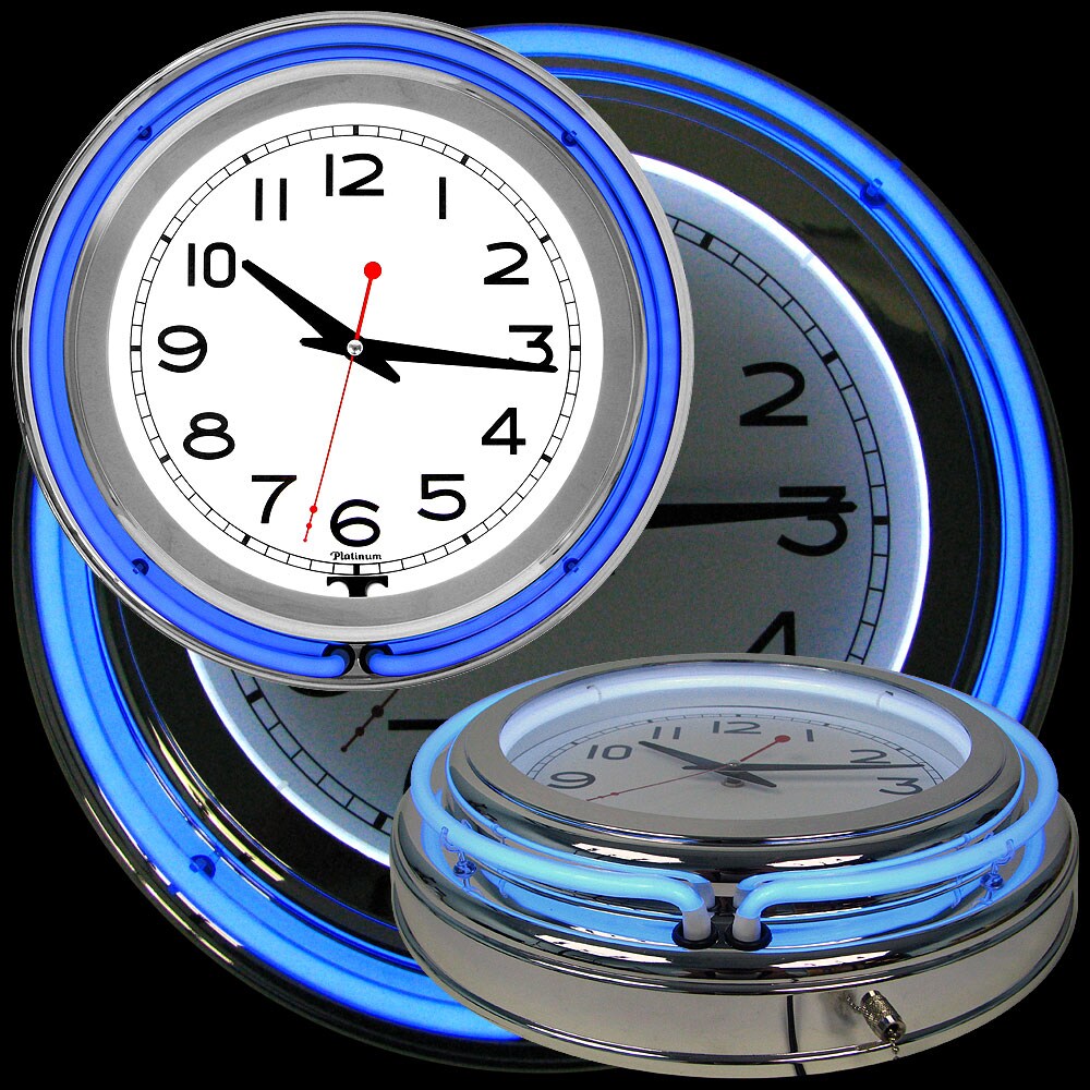Trademark 14 Inch Double Ring Neon Clock Blue Outer White Inner