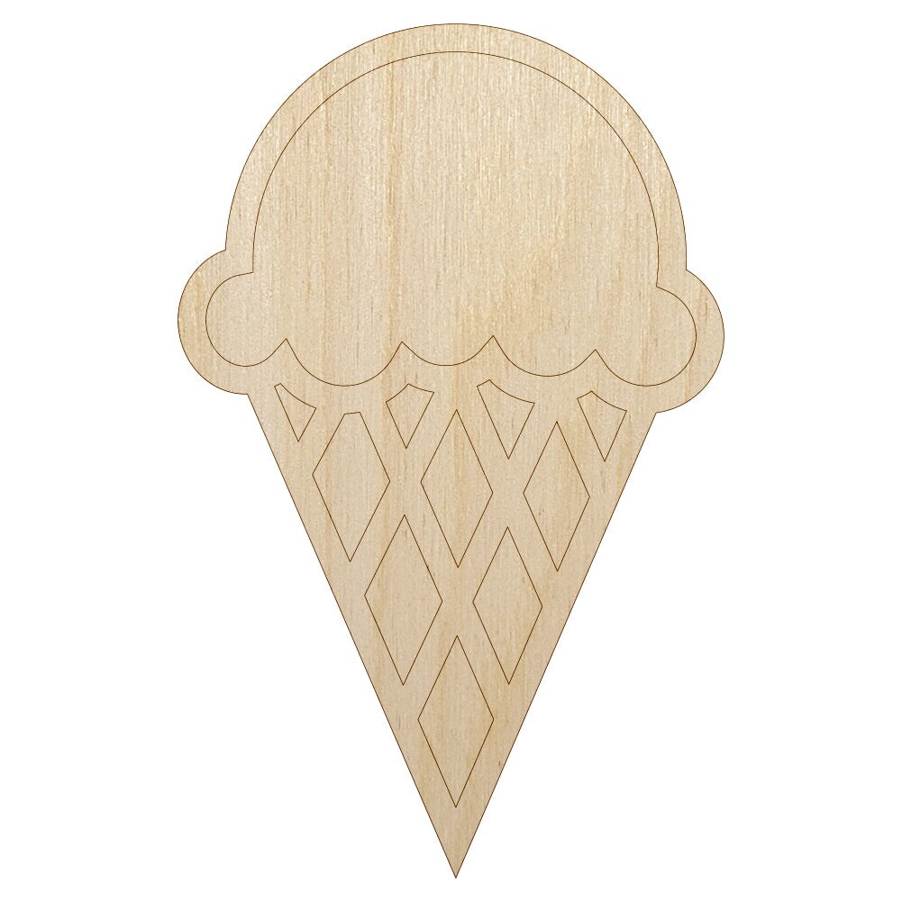Ice Cream Cone Unfinished Wood Shape Piece Cutout for DIY Craft Projects