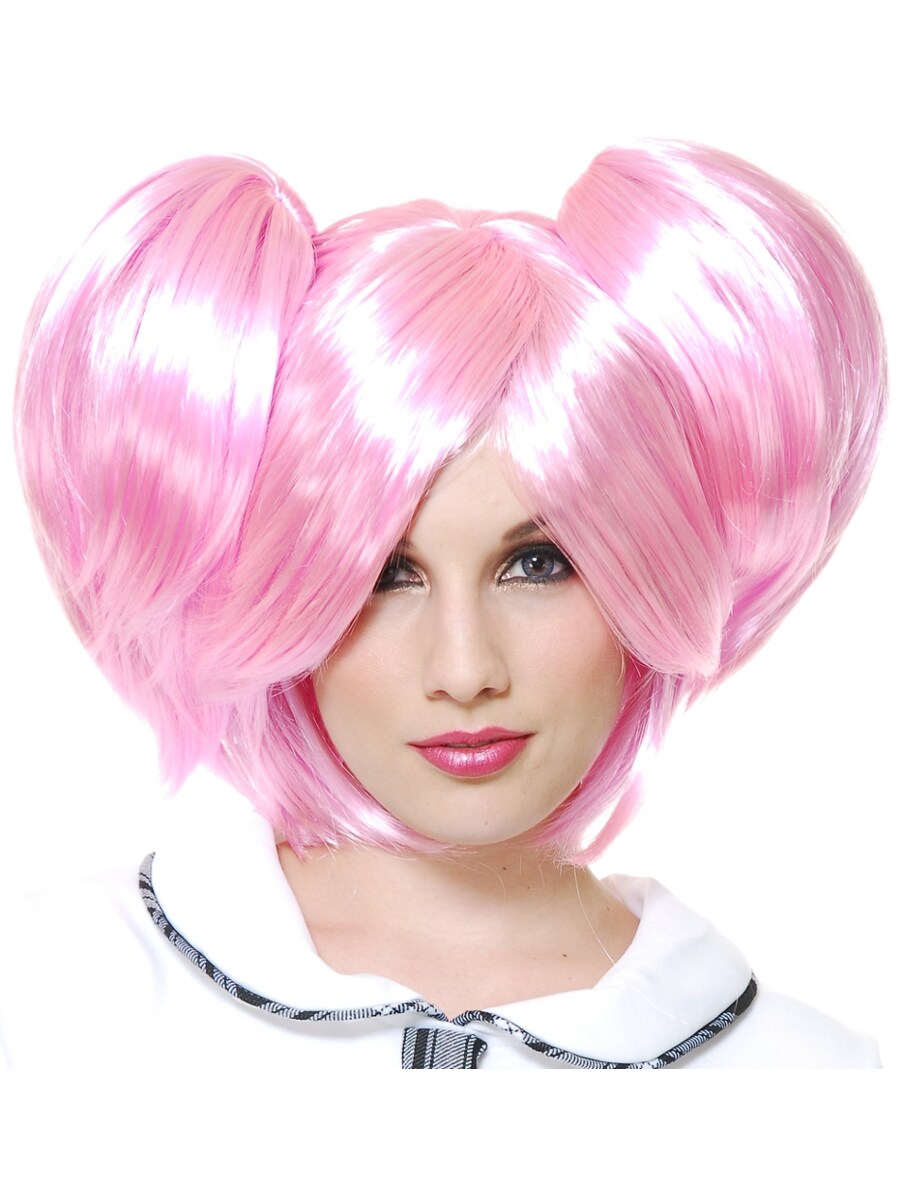 Womens Deluxe Pink Anime Madoka Kaname Puella Magi Removable Ponytail Wig