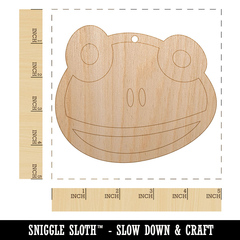 Cute Frog Face Unfinished Craft Wood Holiday Christmas Tree DIY Pre-Drilled Ornament