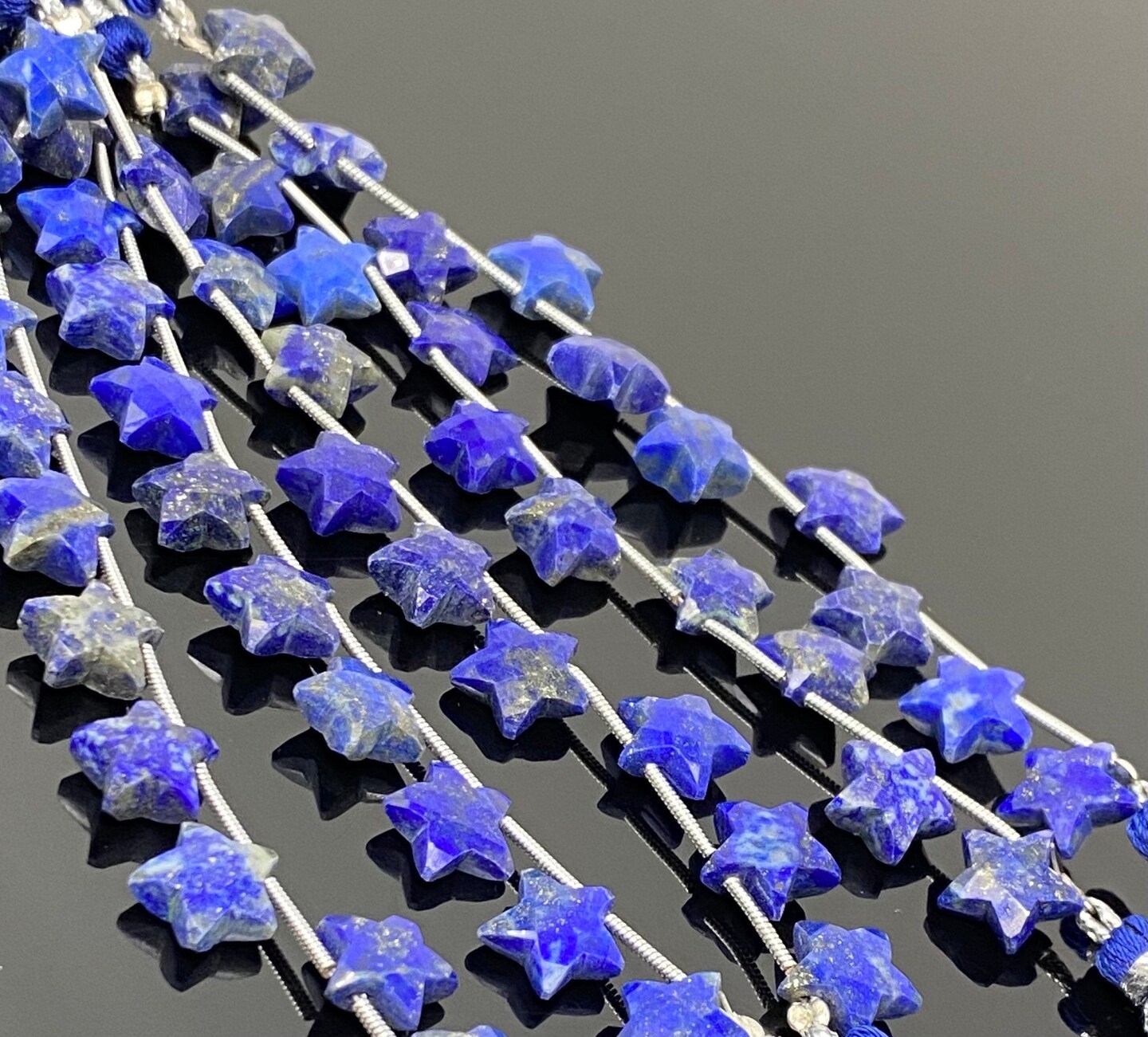 Natural Lapis Lazuli Gemstone, Hand Carved Star Beads, Blue - 5&#x9D; Strand/ 10 Beads, 10.5mm