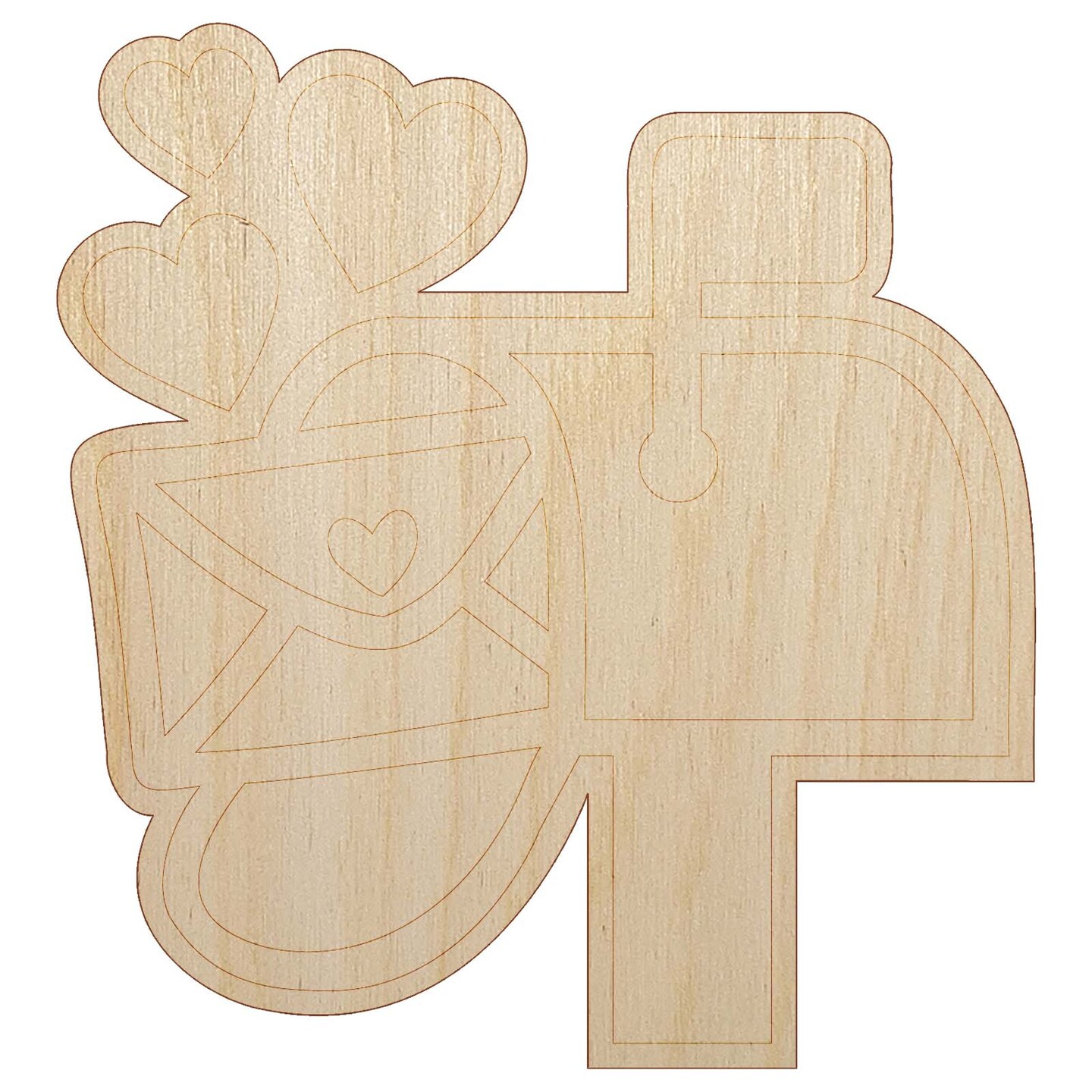 Cute Mailbox with Hearts Unfinished Wood Shape Piece Cutout for DIY Craft Projects