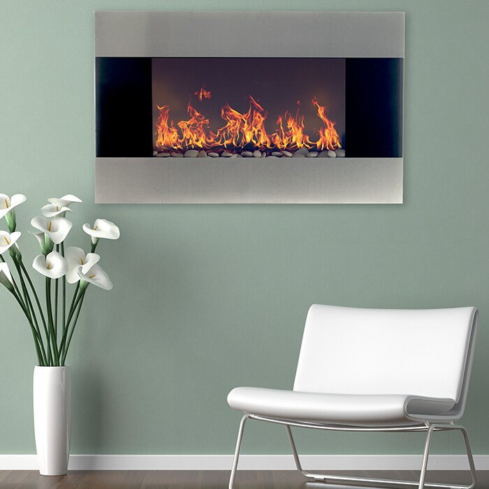 Northwest Stainless Steel Electric Fireplace With Wall Mount And Remote