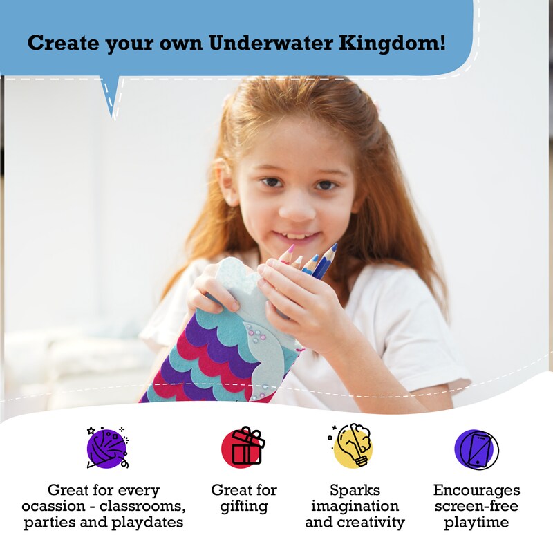 Under The Sea Themed Craft Kit | Includes Beautiful Felt Mermaid Sewing Kit | 6 Different Crafts-in-1 | Best Gift Girls Ages 6 to 10 Years (6-in-1)