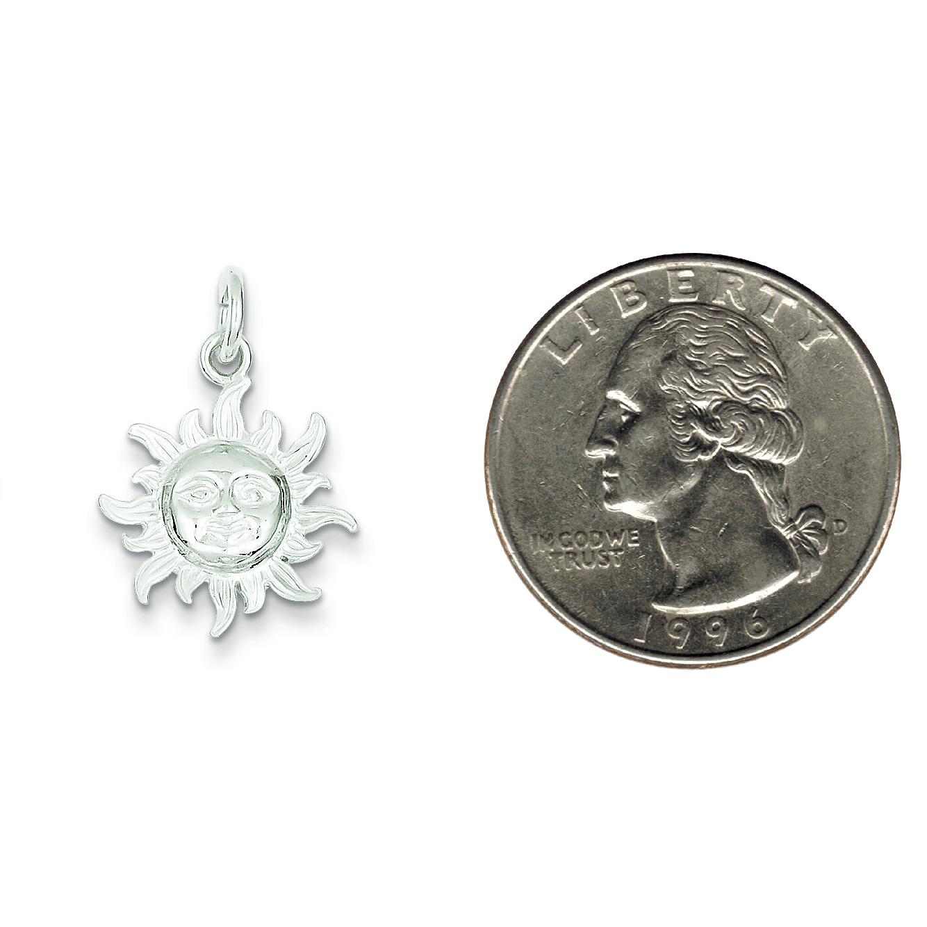 Sterling Silver Sun Charm Pendant Celestial Jewelry 24mm x 17mm