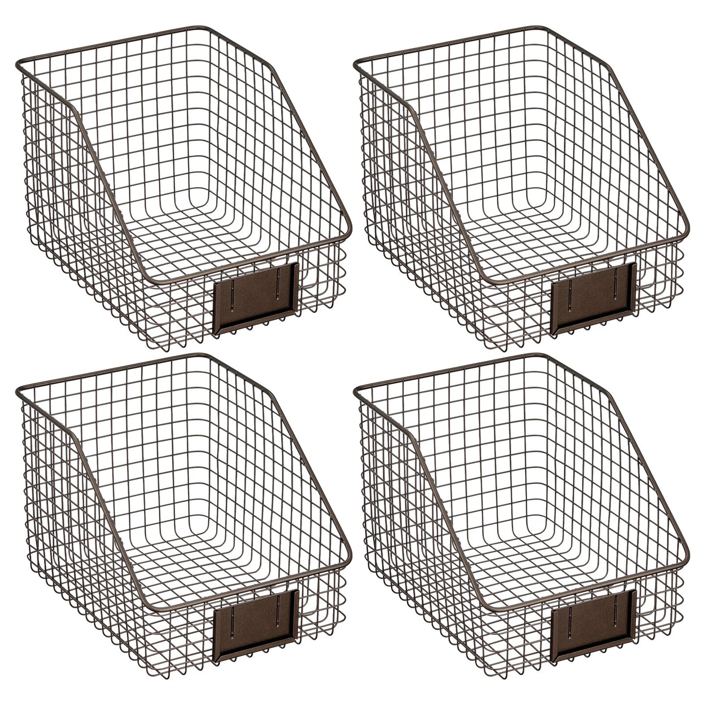 mDesign Slanted Front Kitchen Pantry Storage Organizer Basket - 4 Pack
