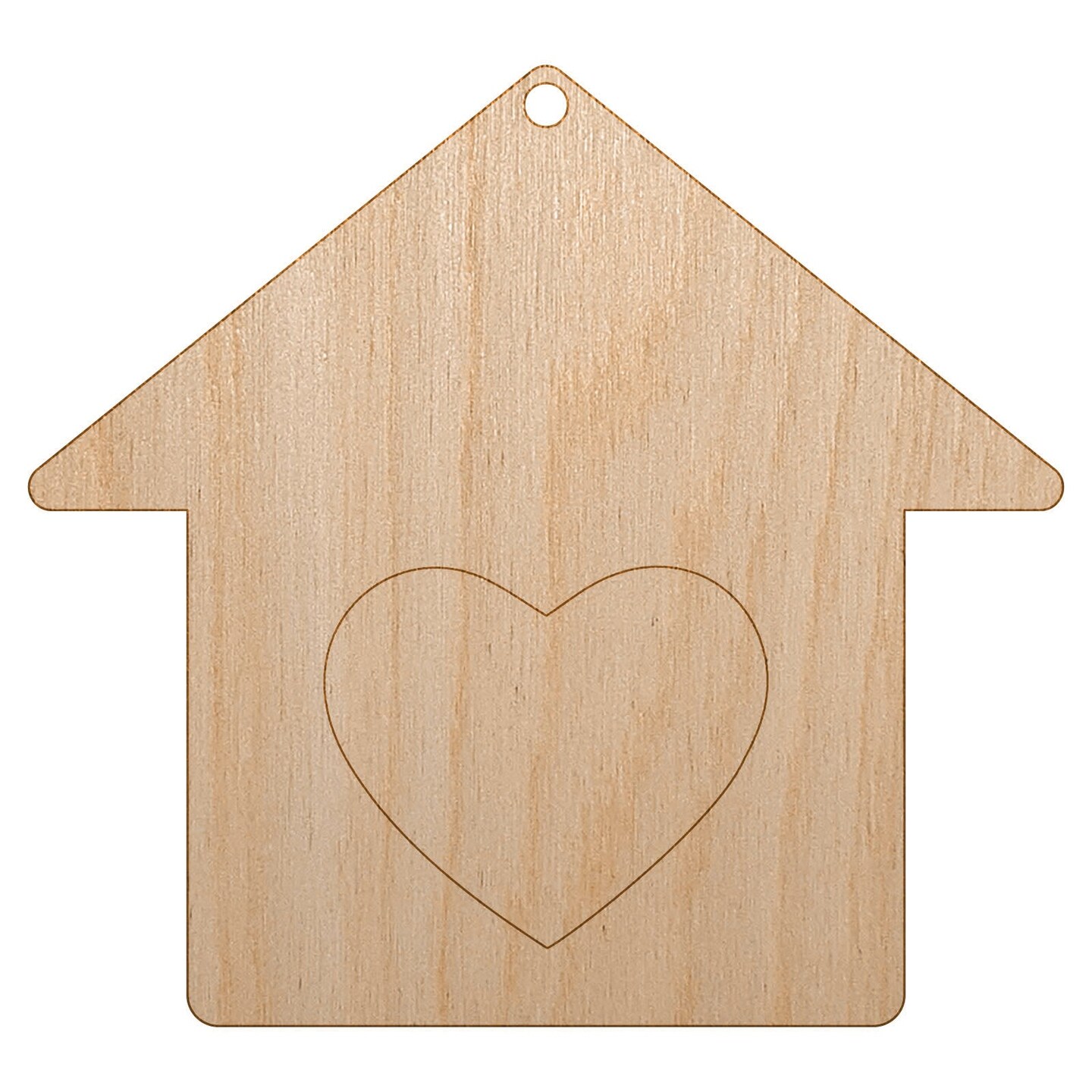 House with Heart Unfinished Craft Wood Holiday Christmas Tree DIY Pre-Drilled Ornament