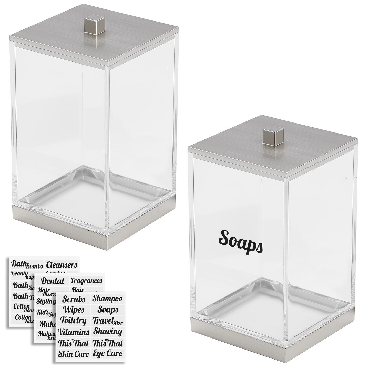 mDesign Square Apothecary Storage Jar with Labels for Bathroom