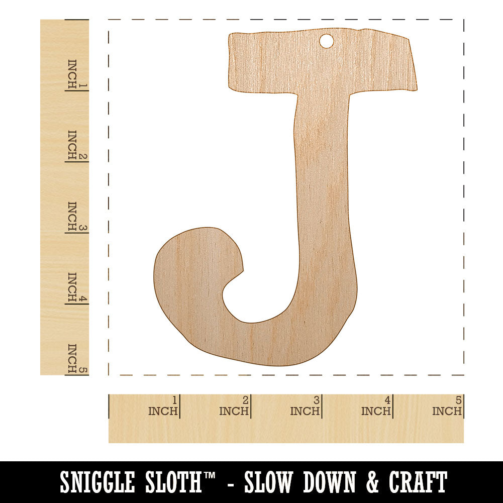 Letter J Uppercase Cute Typewriter Font Unfinished Craft Wood Holiday Christmas Tree DIY Pre-Drilled Ornament