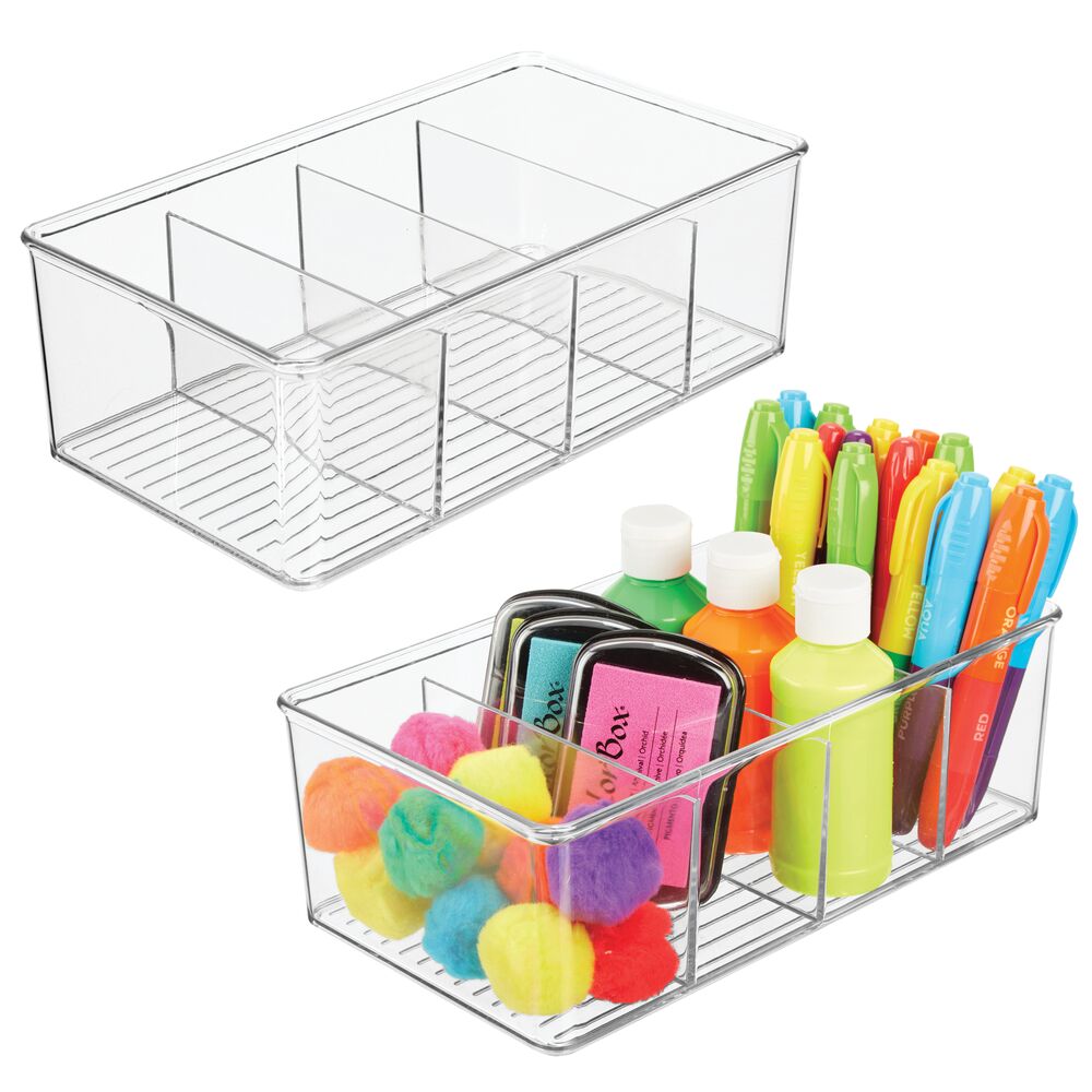 mDesign Plastic 4 Compartment Craft and Sewing Supplies Organizer