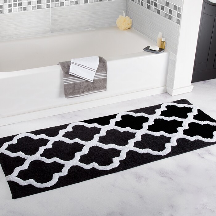 Lavish Home 100% Cotton Bathroom Mat Black 24X60 Inches Trellis Pattern