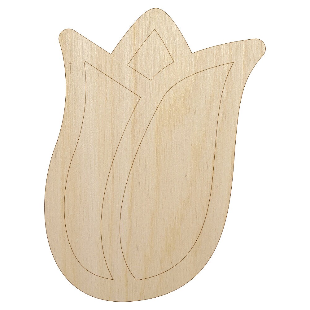Flower Bud Outline Unfinished Wood Shape Piece Cutout for DIY Craft