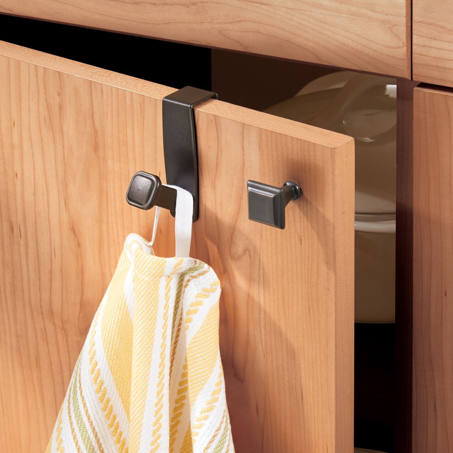 mDesign Metal Over the Cabinet Door Kitchen Hooks for Towels, 3 Pack - Bronze
