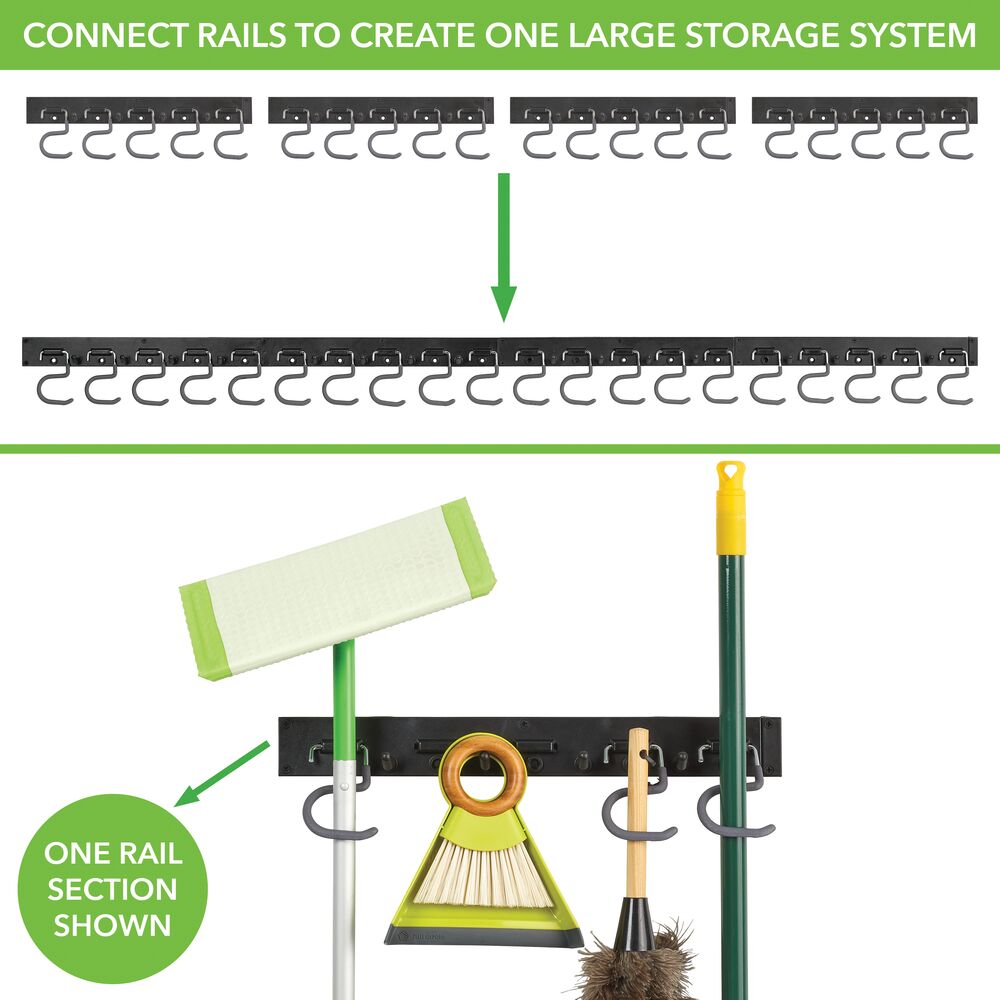mDesign Metal Adjustable 20 Hook Wall Mount Organizer Garage Storage Rack, Black