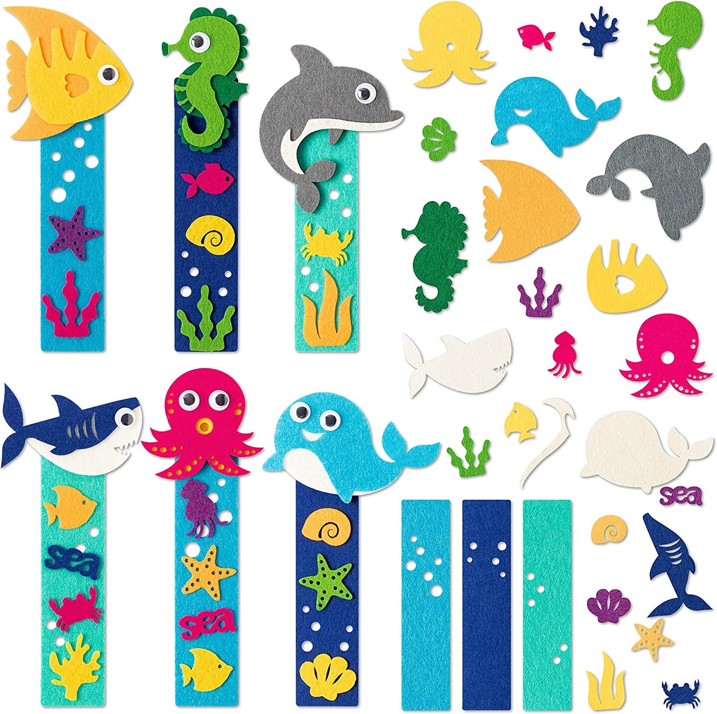 24 Pack Ocean Sea Animals Felt Bookmark Craft Kit, Make Your Own under the Sea Animals Bookmarks