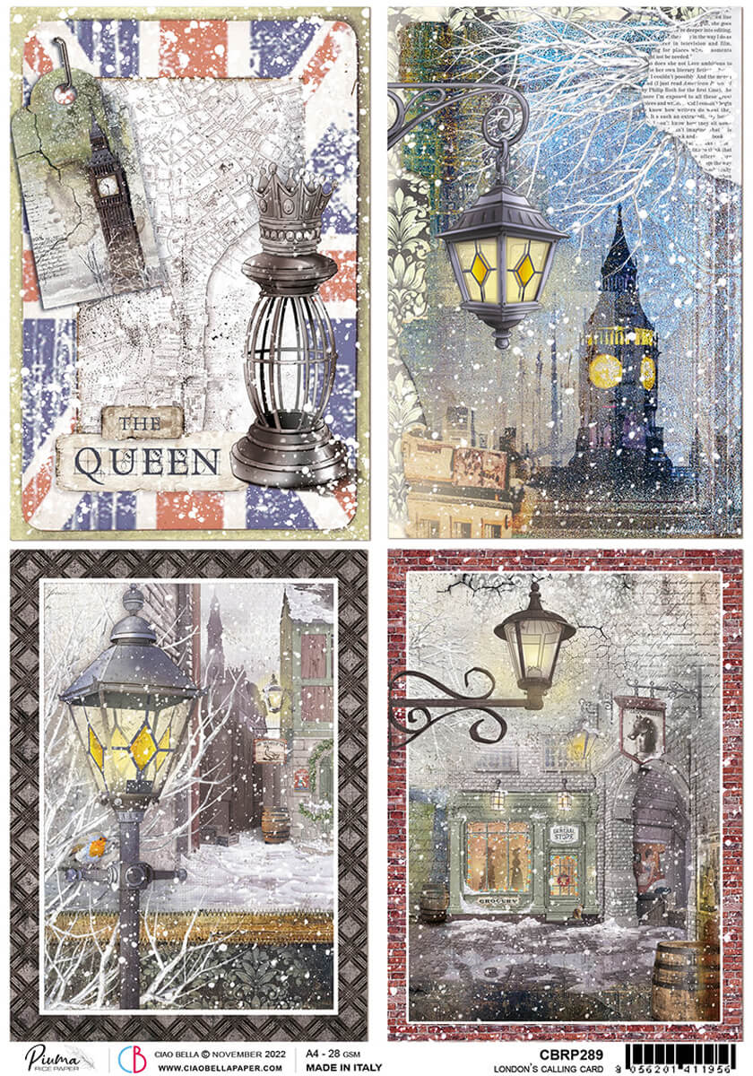 Ciao Bella Rice Paper A4 Piuma London&#x27;s Calling Cards - 5 Sheets