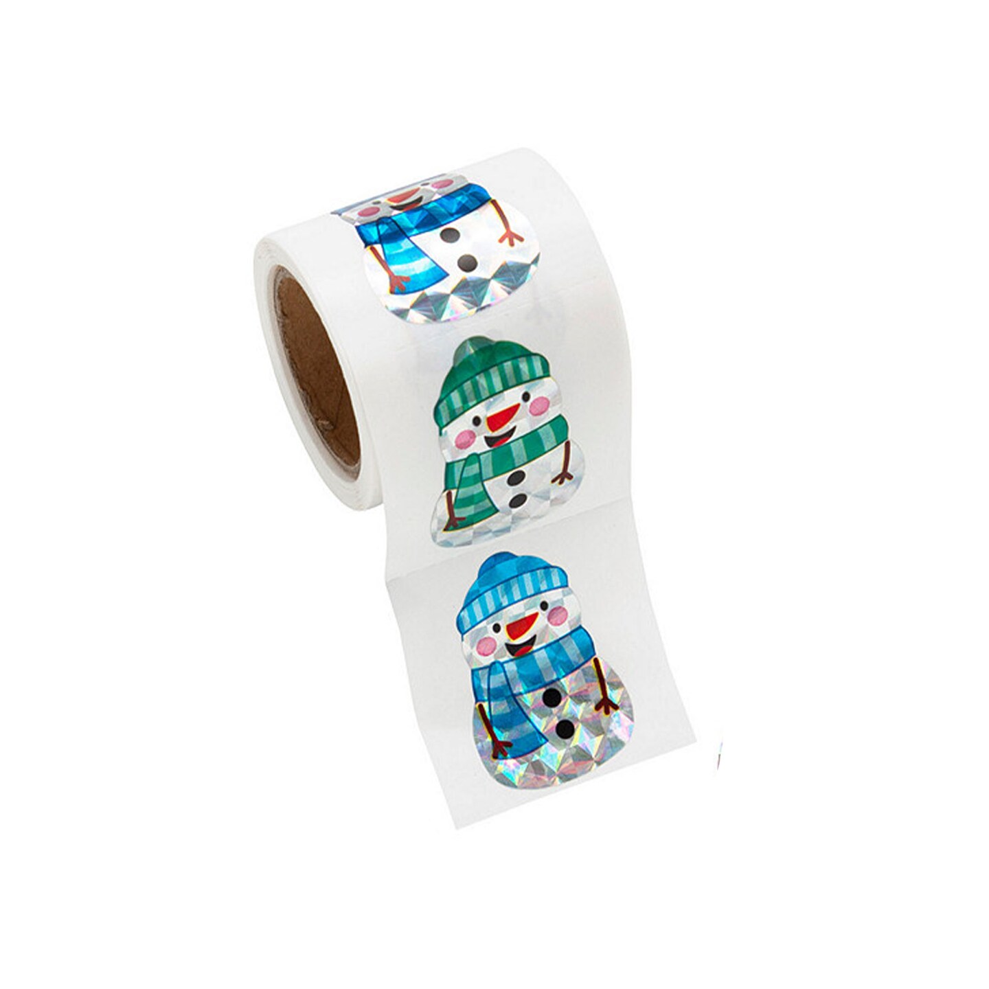 Snowman Prism Sticker Roll Bulk 100 Pc.