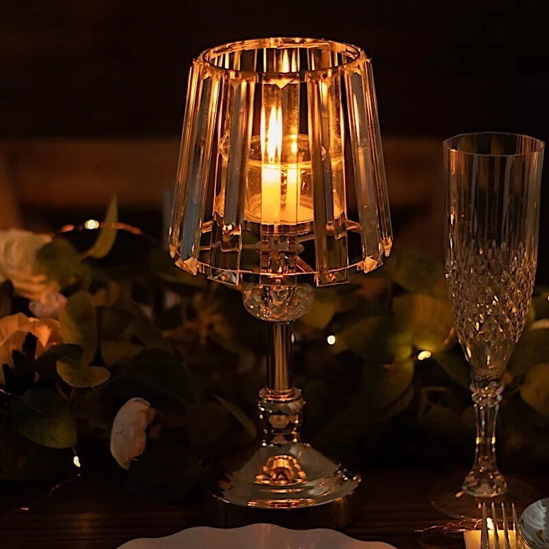 2 Gold Clear Metal Votive Candle Holders Crystal Glass Lamp Shade