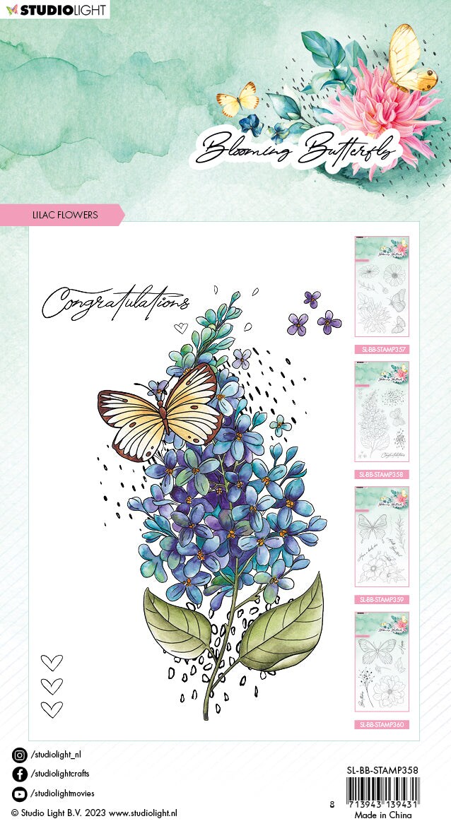 Studio Light SL Clear Stamp Lilac Flowers Blooming Butterfly
