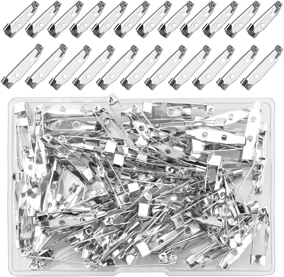 100 Pcs Bar Pins, Silver Brooch Clasp Pin Backs Safety Clasp Brooch for Name Tags Jewelry Making DIY Crafts Badges Mother&#x27;s Day Gift (25MM/30MM)