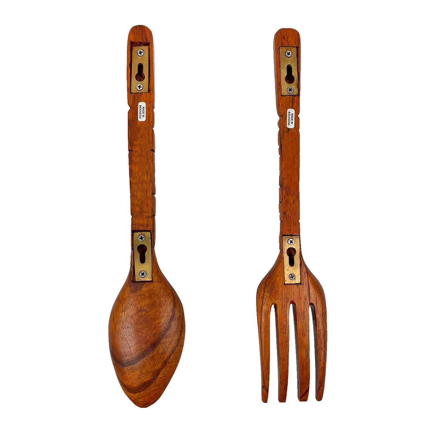 Carved Tiki Spoon & Fork Wooden Wall Decor Art Utensil Decoration Set