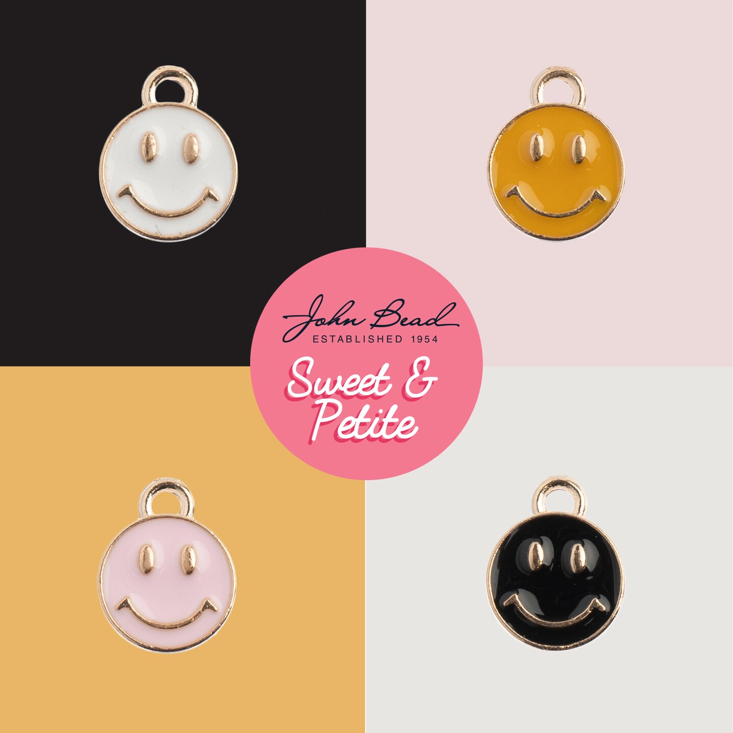 John Bead Sweet &#x26; Petite Happy Face Charms, 10pcs
