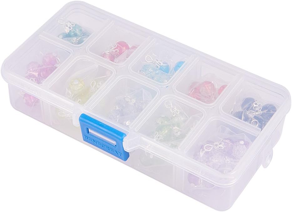 100pcs Crystal Dangle Charms, Crackle Glass Drop Beads Charms 10 Color Dangle Bead with Silver Bead Cap Drops Beads Charms Pendants for Jewelry Making Necklace Earring