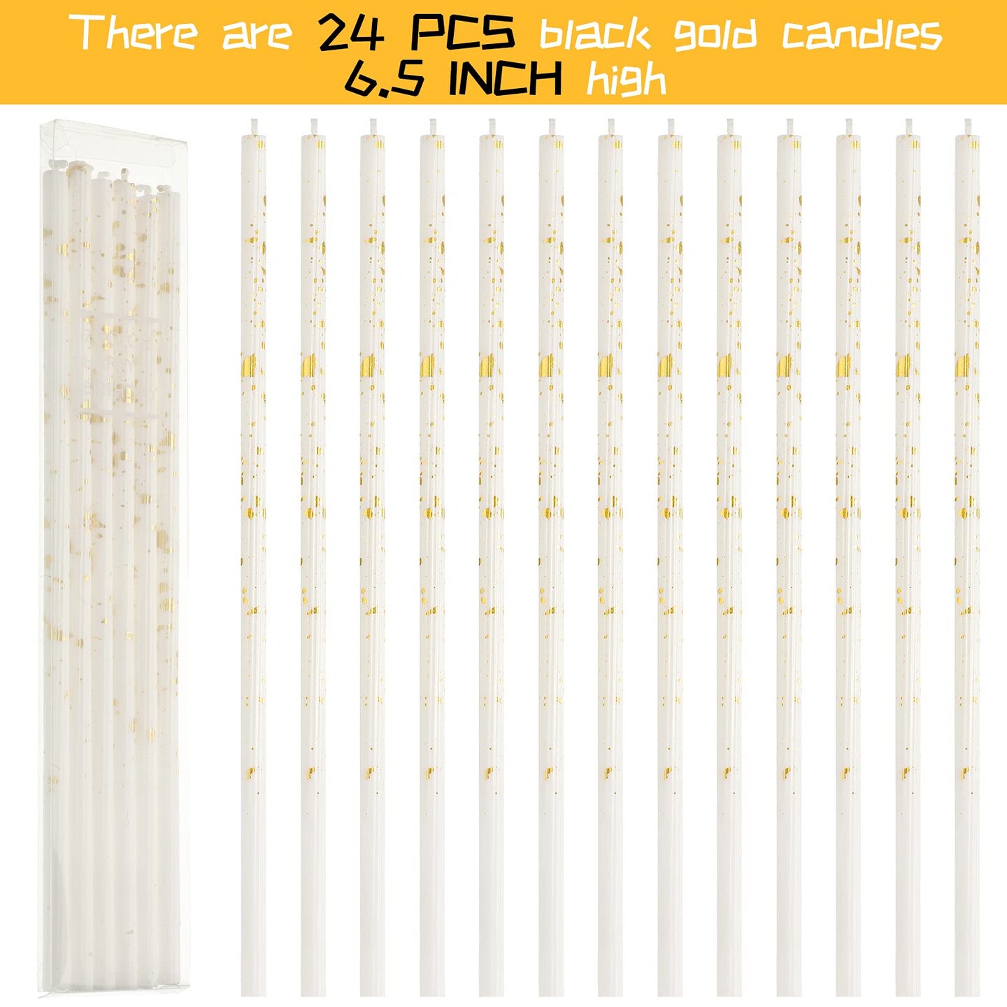 24 Pieces Birthday Candles Long Thin Cake Candle Cupcake Candles for Birthday Wedding Anniversary Graduation Retirement Party Decoration (White Gold)