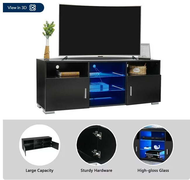 Media Console Entertainment Center Living Room TV Cabinet with RGB LED Light and Glass Shelves Hommpa 57&#x27;&#x27; TV Stand for TVs up to 65&#x22;