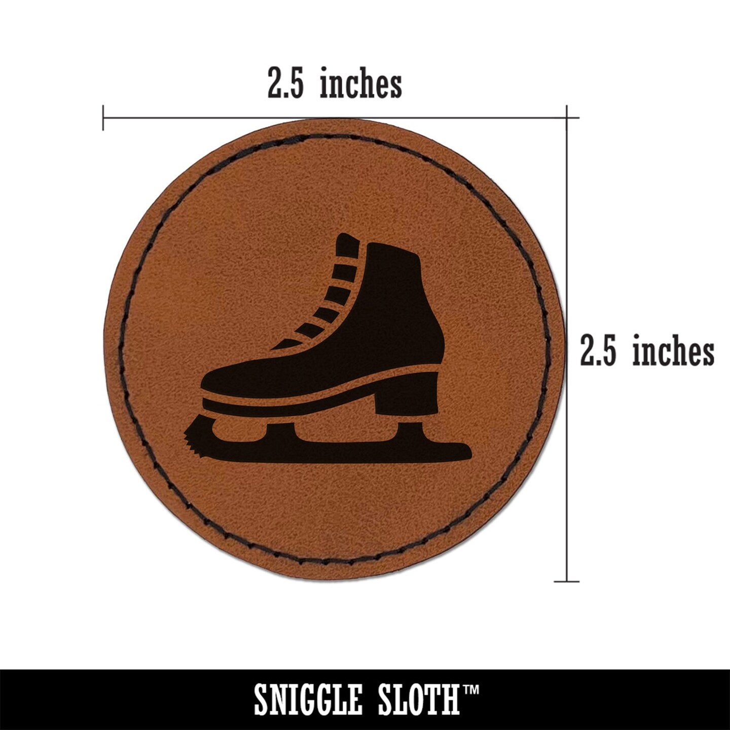 Ice Skate Skating Winter Sport Round Iron-On Engraved Faux Leather Patch Applique - 2.5&#x22;