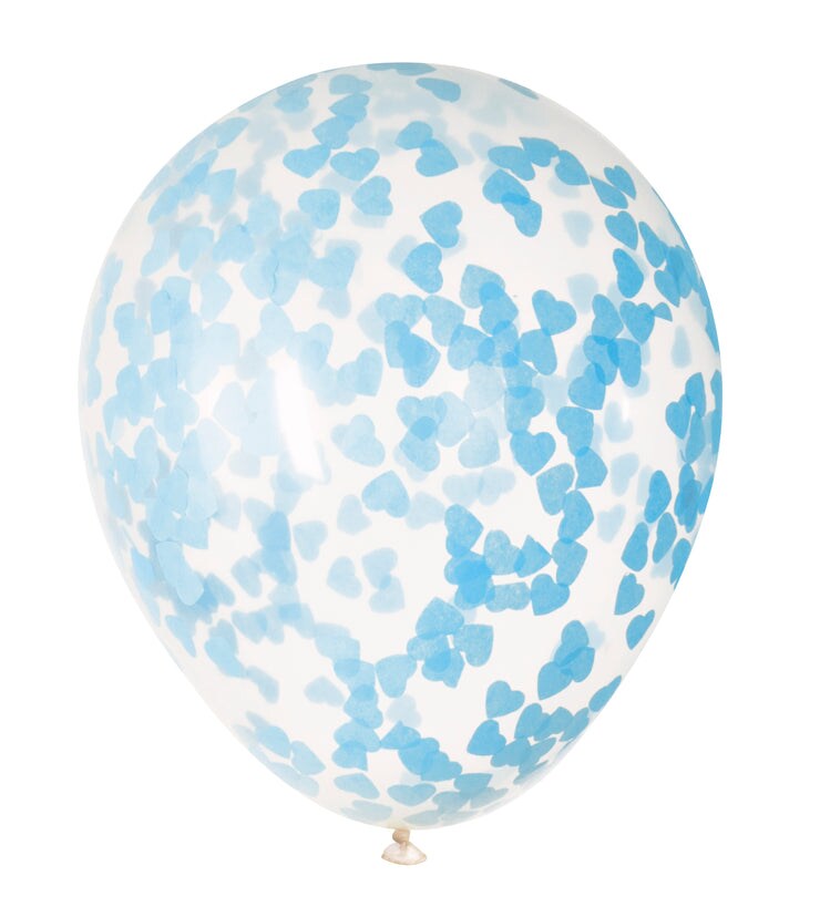 Clear Latex Balloons with Blue Heart Confetti 16&#x22;, 5ct