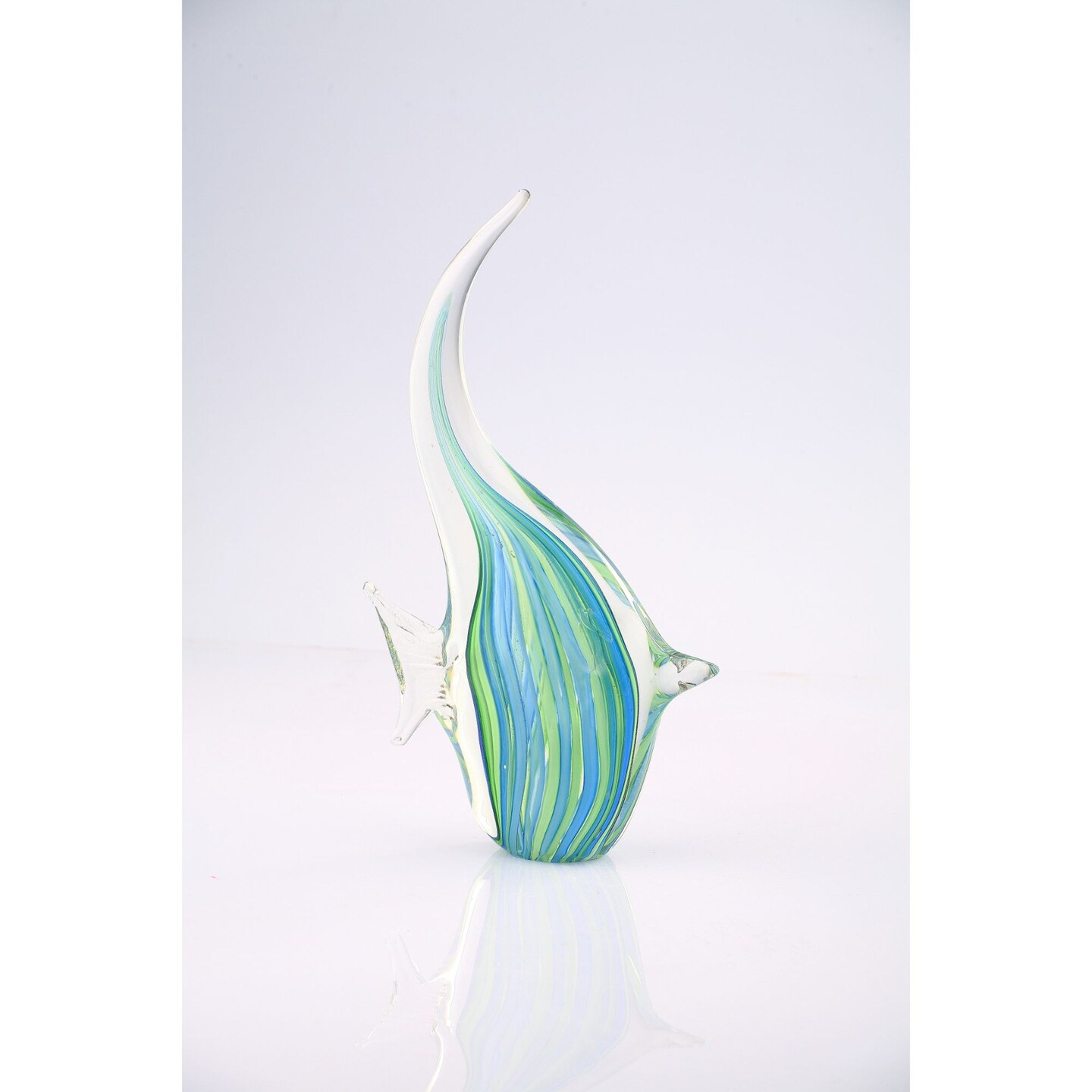 CC Home Furnishings Hand Blown Glass Fish Figurine - 12" - Green and Blue