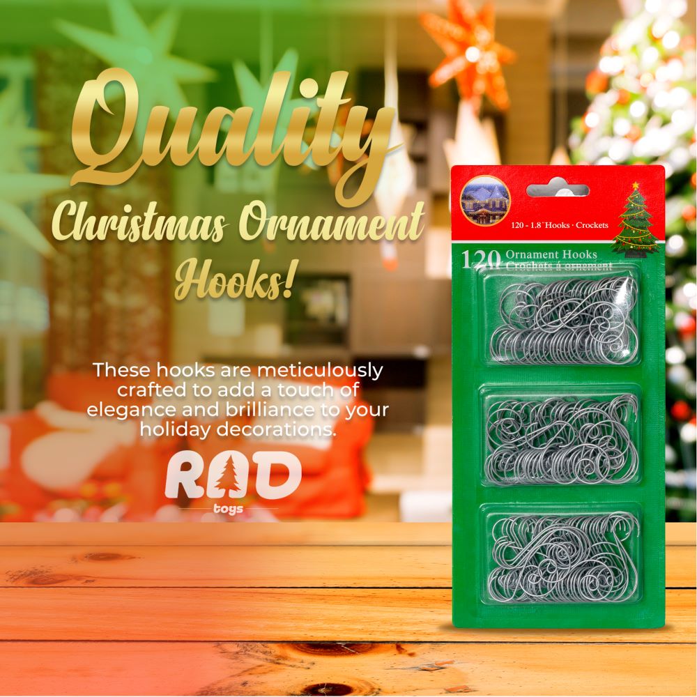 R N' D Toys Silver Tree Ornament Hooks - Christmas Tree Silver Decorating Metal Wire Hangers for Hanging Decorations - Pack of 120