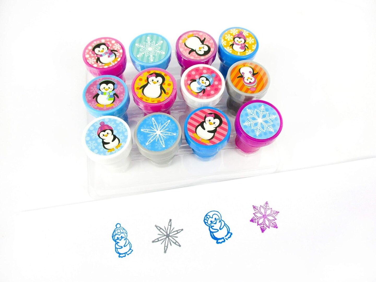 TINYMILLS 12 Pcs Penguin Stamp Kit for Kids Self Inking Stamps Gift Winter Party Favor