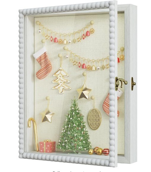 Deep Large Shadow Box Display Case with Unique Beads Door and Glass