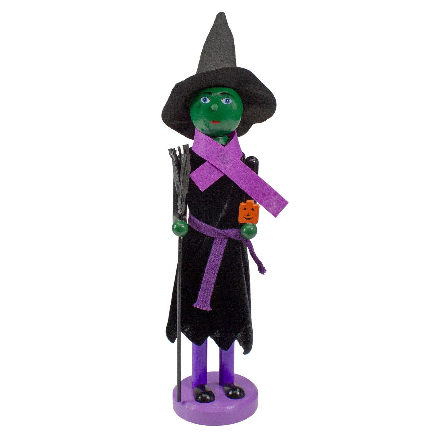 Northlight Witch Jack-O-Lantern Halloween Nutcracker with Broom - 14&#x22; - Black and Green