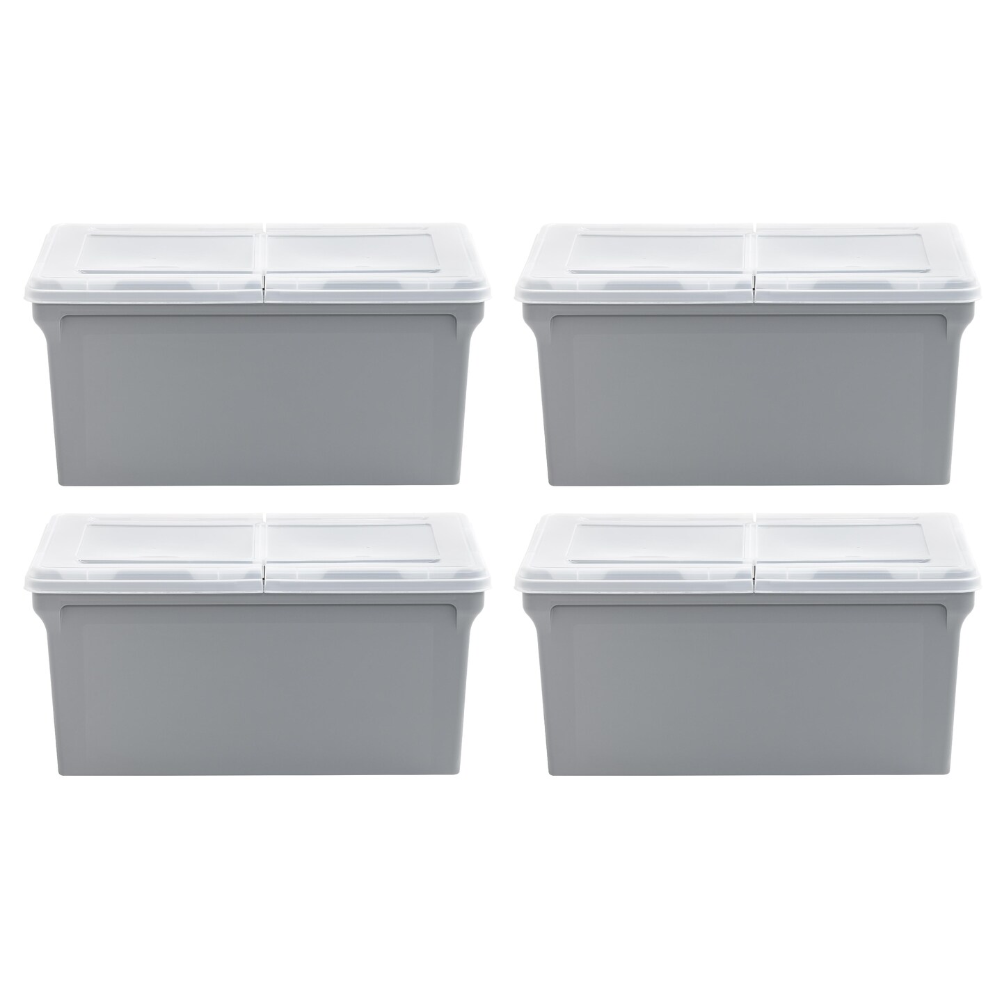 Wing-Lid Latter Size File Organizer Box, Gray with Clear Lid, Pack of 4