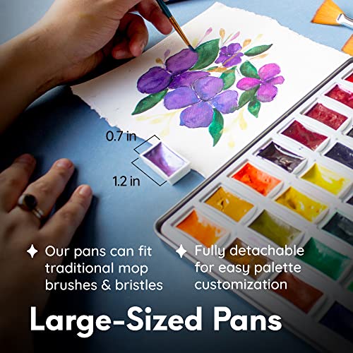 Premium Japanese Watercolor Paint Set – 40 Rich Water Color –Include Solid, Metallic & Neon Water Colors – Artist Quality– Watercolor Paint Perfect Travel Watercolor Set for Adults, Students