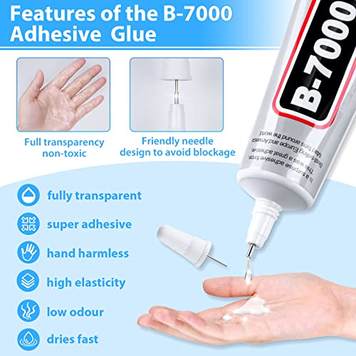 B 7000 Fabric Glue with Precision Tips, Upgrade Industrial Strength Adhesive  B-7000 Glue Clear for Jewelry Crafts DIY, Metal, Stone, Rhinestone Gems  Gel, Glass, Fabric, Cell Phone Repair 