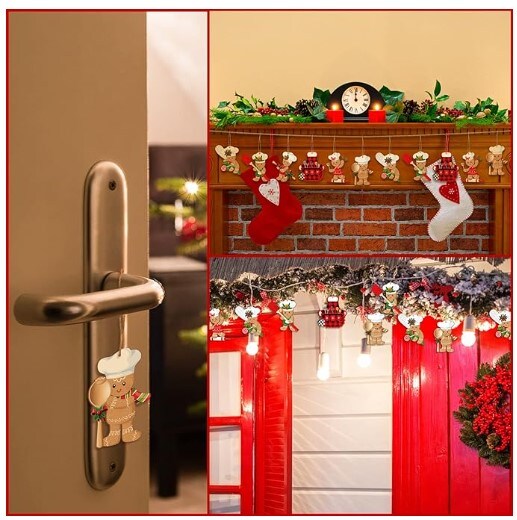 Christmas Ornaments Gingerbread Man 36 Pieces Hanging Gingerbread Wooden Christmas Tree Decoration Set