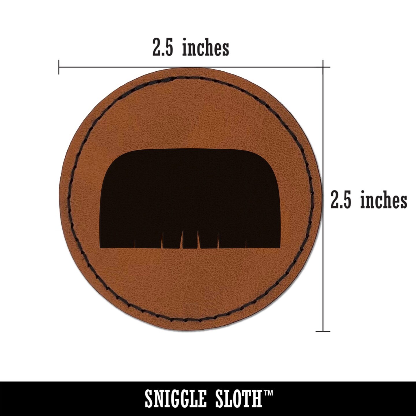 Toothbrush Mustache Moustache Silhouette Round Iron-On Engraved Faux Leather Patch Applique - 2.5"