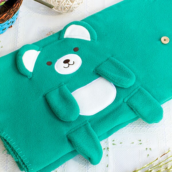 Happy Bear Embroidered Applique Coral Fleece Baby Throw Blanket