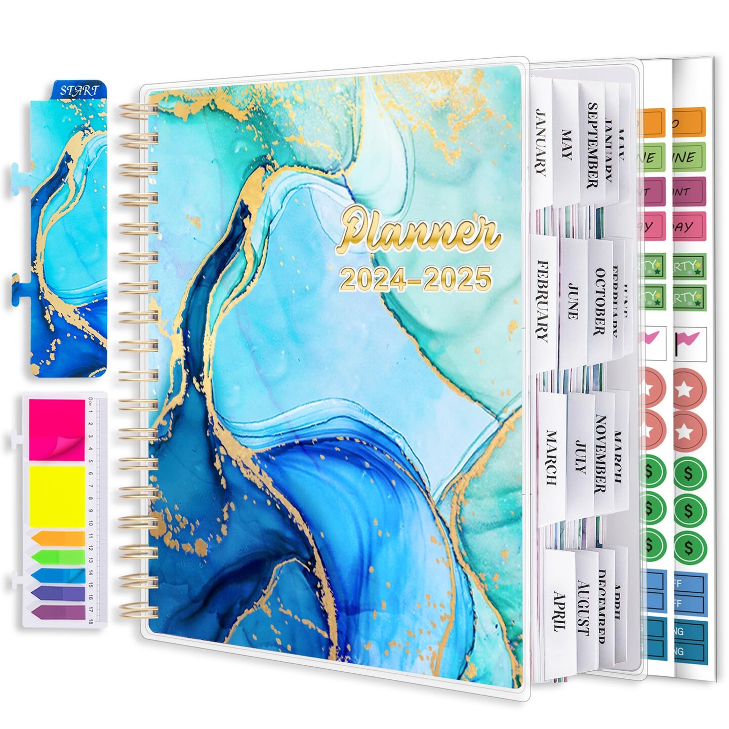 Montcool Planner 2024-2025 7.9&#x22; x 9.8&#x22;, Large 18 Months Daily Weekly Monthly Planner Yearly Agenda Jan. 2024&#x2013;Jun. 2025, Page Tabs, Separator Page, Pocket Folder, Bookmark, Sticky Note Set