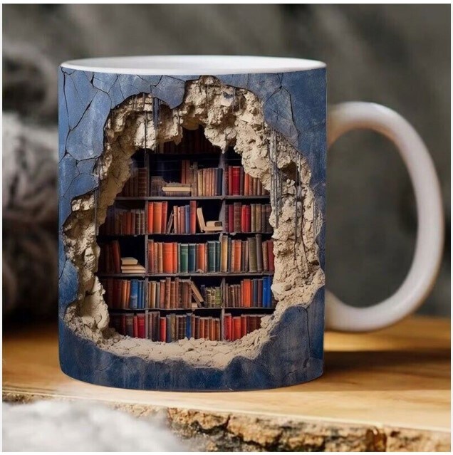 Book Lover Ceramic Mug Shelf Cup 2024 3D Bookshelf Mug-Library Book Shelf Mugs