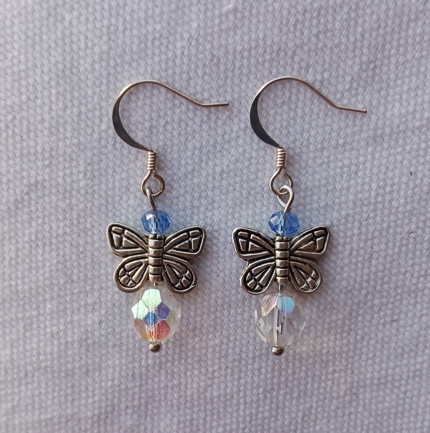 Butterfly and Swarovski Beads Dangle Earrings