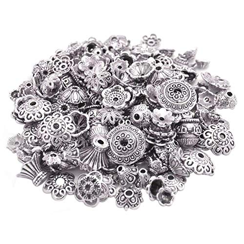 160-210pcs Bali Style Jewelry Making Metal Bead Caps Deluxe New Mix, 100  Gram,Tibetan Silver