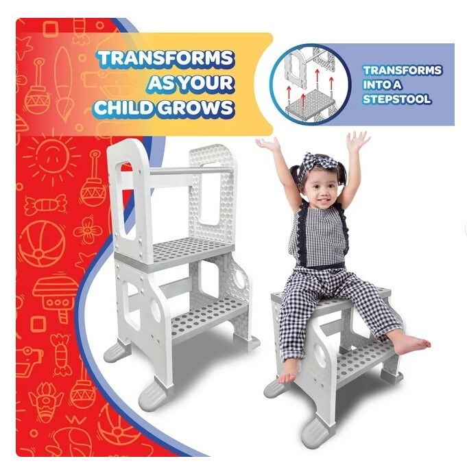 Kitchen Buddy 2-in-1 Stool for Ages 1-3 is designed to support up to 100 pounds.