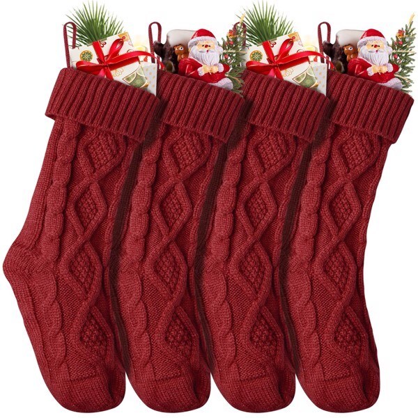 4 Pack Personalized Christmas Stockings 18 Inches Large Size Cable Knitted Gift & Decorations for Family